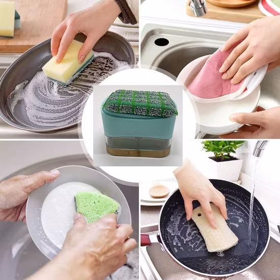 Dispensador de sabão, dispensador de sabão de prato para cozinha, dispensador de sabão de lavagem de prato de esponja titular